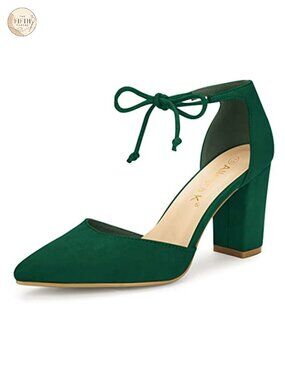 Women Pointed Toe High Block Heel Ankle Strap Party Dress Pumps